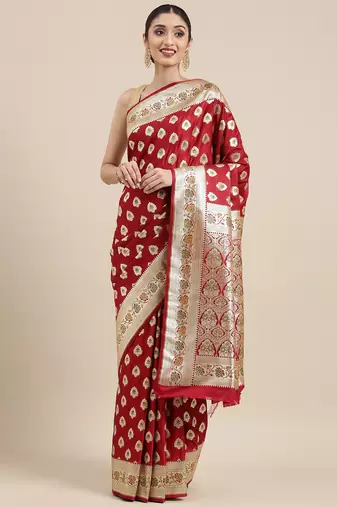 Maroon woven tissue saree with blouse