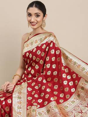 Maroon woven tissue saree with blouse 1