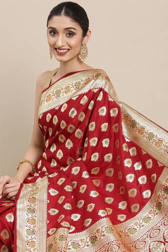 Maroon woven tissue saree with blouse
