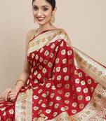Maroon woven tissue saree with blouse