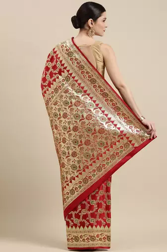Maroon woven tissue saree with blouse
