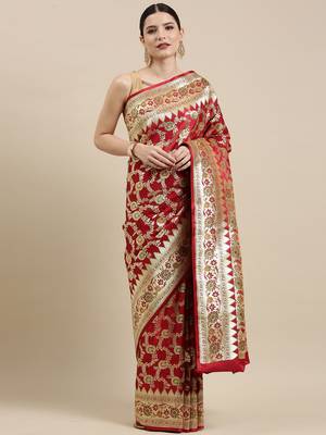 Maroon woven tissue saree with blouse 3