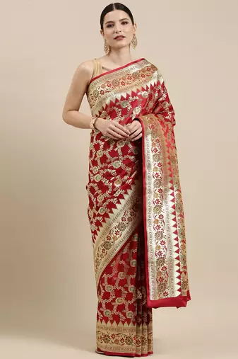 Maroon woven tissue saree with blouse