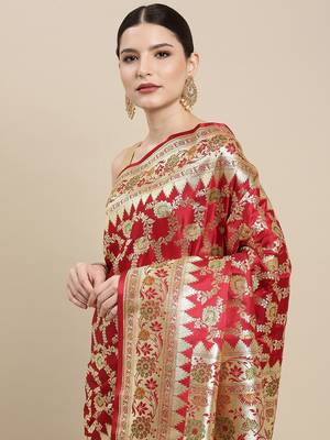 Maroon woven tissue saree with blouse 1