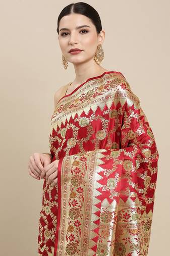 Maroon woven tissue saree with blouse