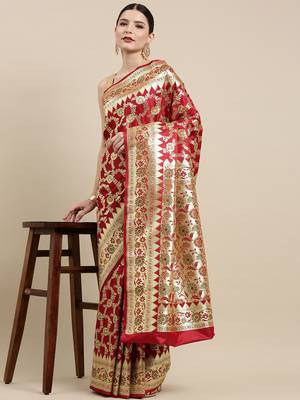 Maroon woven tissue saree with blouse 4