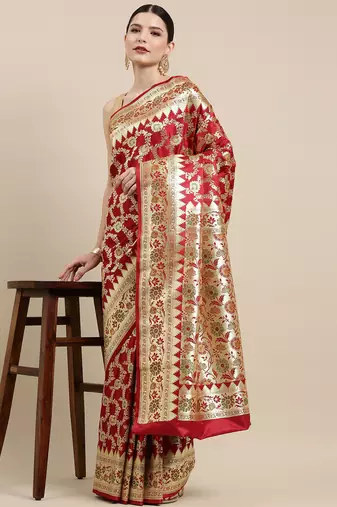 Maroon woven tissue saree with blouse