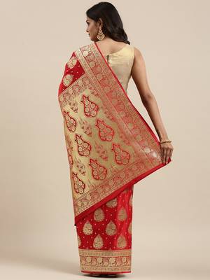 Red woven tissue saree with blouse 2
