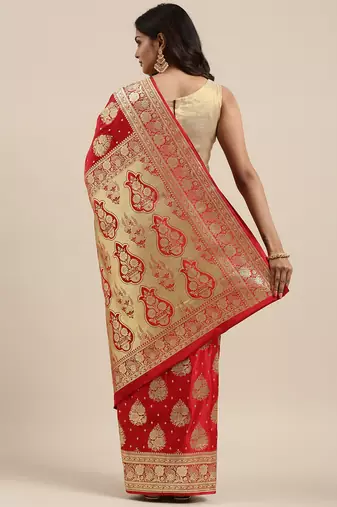 Red woven tissue saree with blouse