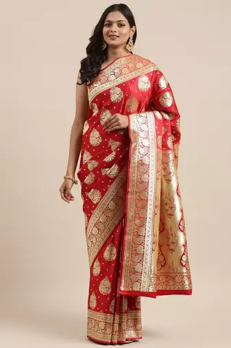 Red woven tissue saree with blouse