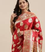 Red woven tissue saree with blouse