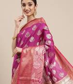 Magenta woven art silk saree with blouse