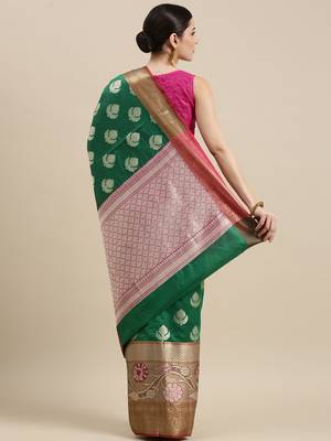 Green woven art silk saree with blouse 2