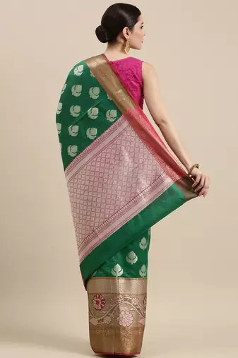 Green woven art silk saree with blouse