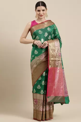 Green woven art silk saree with blouse