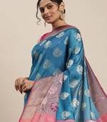 Blue woven art silk saree with blouse