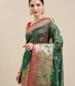 Green woven art silk saree with blouse