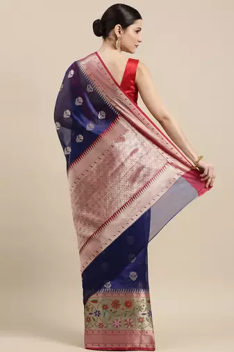Blue woven art silk saree with blouse