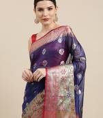Blue woven art silk saree with blouse