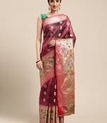 Magenta woven art silk saree with blouse