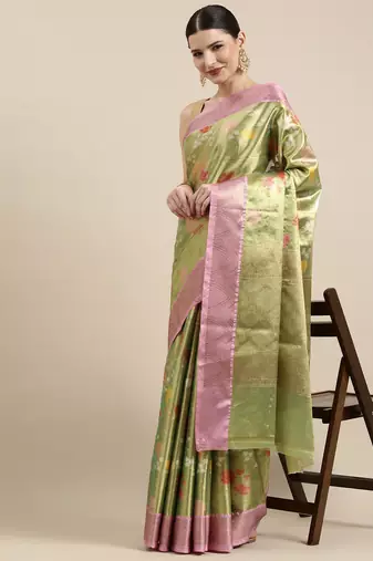 Gold woven tissue saree with blouse