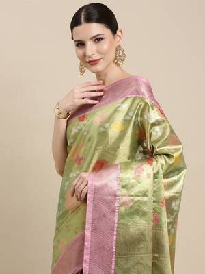 Gold woven tissue saree with blouse 1