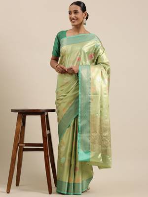 Gold woven tissue saree with blouse 3