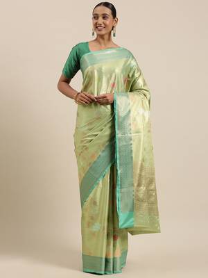 Gold woven tissue saree with blouse 4