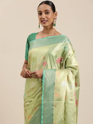 Gold woven tissue saree with blouse 1