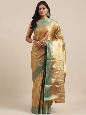 Gold woven tissue saree with blouse 1