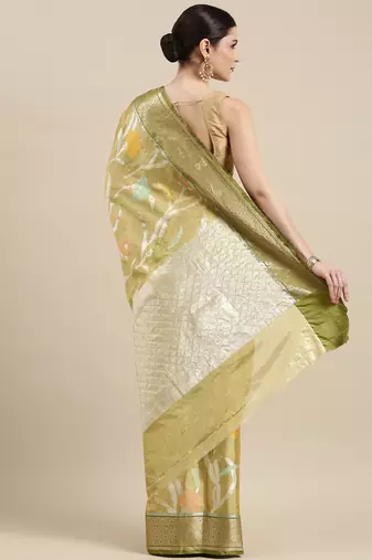 Yellow woven tissue saree with blouse