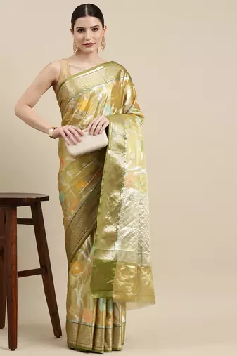 Yellow woven tissue saree with blouse