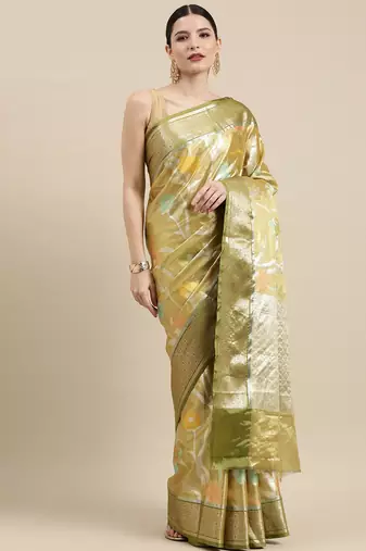 Yellow woven tissue saree with blouse