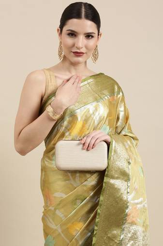 Yellow woven tissue saree with blouse