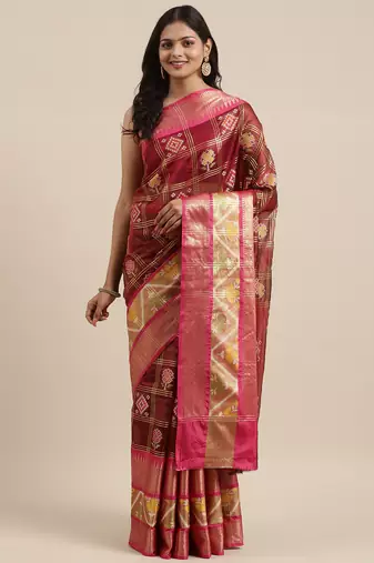Maroon woven art silk saree with blouse