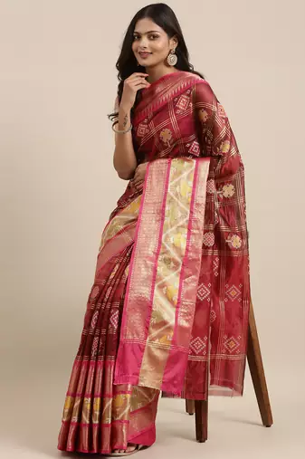 Maroon woven art silk saree with blouse
