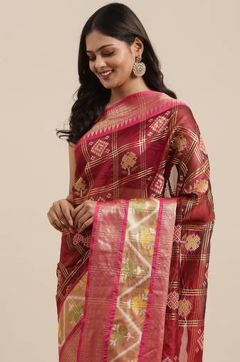 Maroon woven art silk saree with blouse