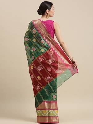 Green woven art silk saree with blouse 2