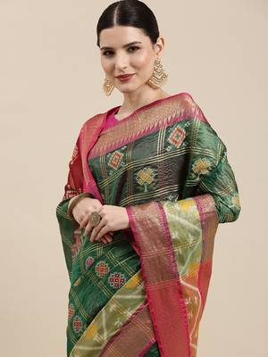 Green woven art silk saree with blouse 1