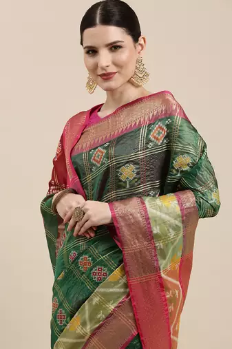 Green woven art silk saree with blouse