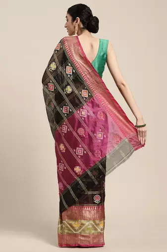Black woven art silk saree with blouse