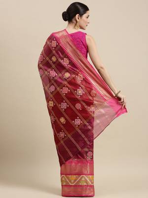 Magenta woven art silk saree with blouse 2
