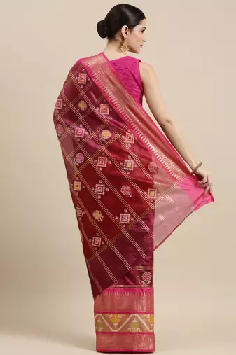 Magenta woven art silk saree with blouse