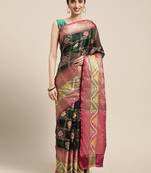 Black woven art silk saree with blouse