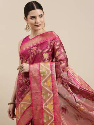 Magenta woven art silk saree with blouse 1