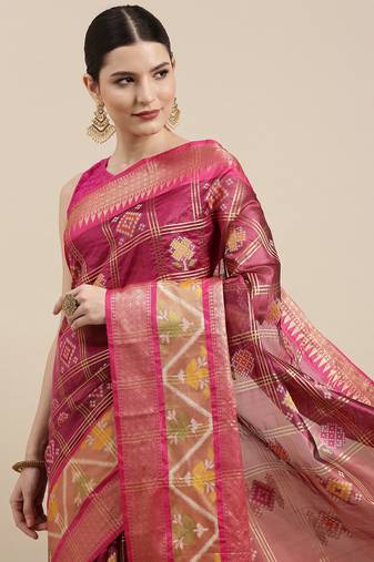 Magenta woven art silk saree with blouse