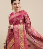 Magenta woven art silk saree with blouse
