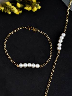 Gold plated pearl anklet for women 1