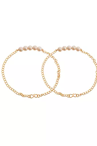 Gold plated pearl anklet for women