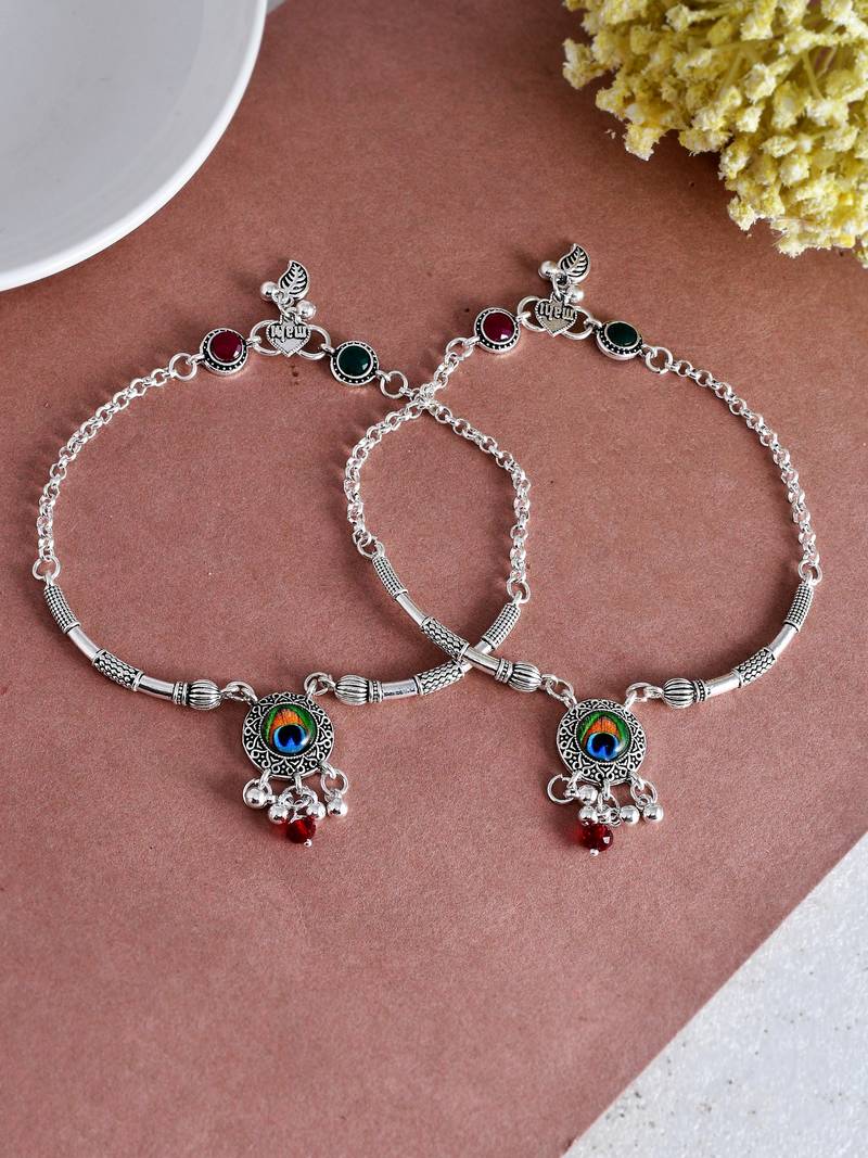 Set of silver plated handcrafted anklet for women Silvermerc